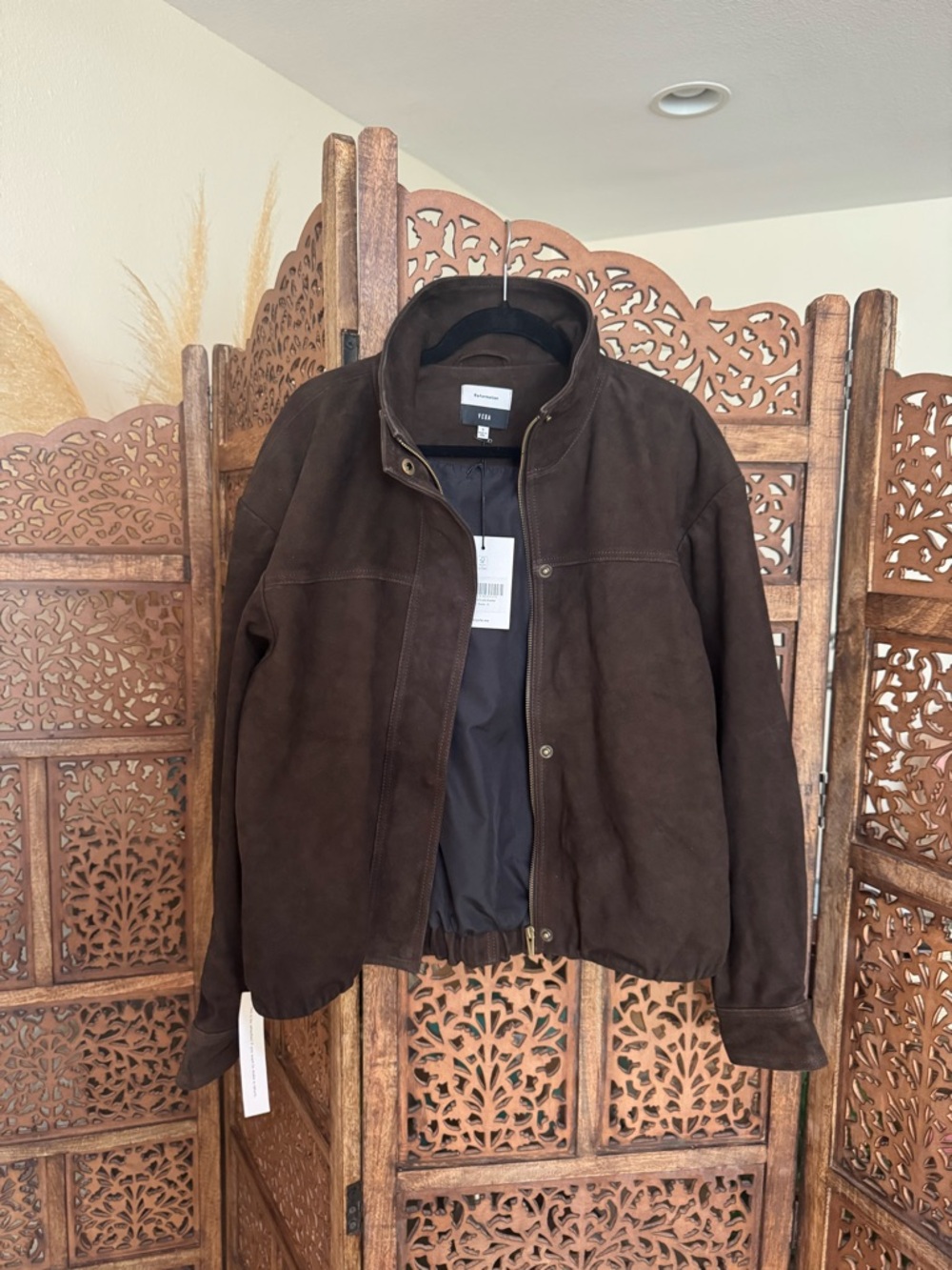 Dark Brown Suede Leather Jacket - Women's Casual Bomber - Picture 3 of 5